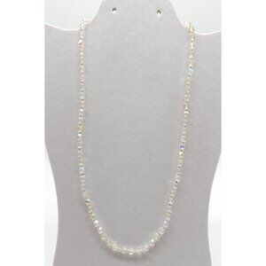 Vintage Aurora Borealis Crystal Bead Necklace With Lobster Clasp 23in